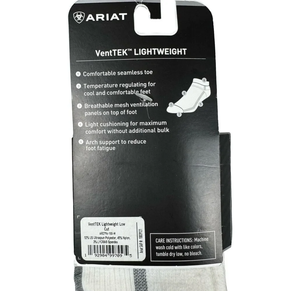 Ariat VentTEK VentTek Performance Size M 5-9 Socks Low Cut 3 Pairs White New